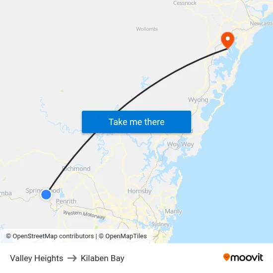 Valley Heights to Kilaben Bay map