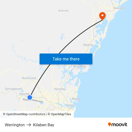 Werrington to Kilaben Bay map
