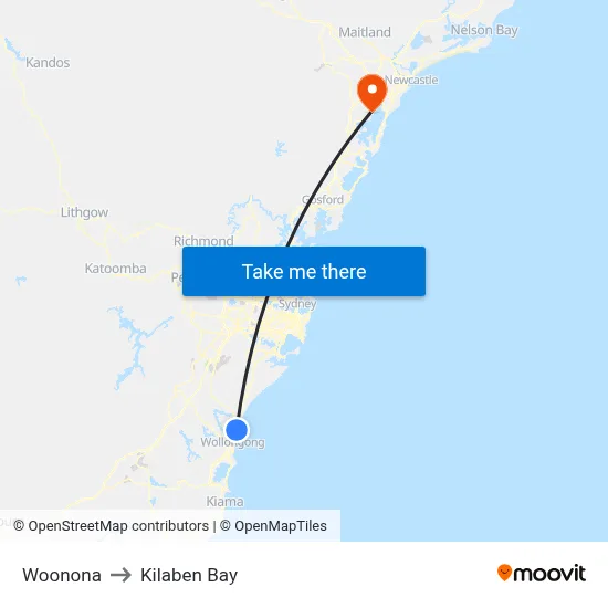 Woonona to Kilaben Bay map