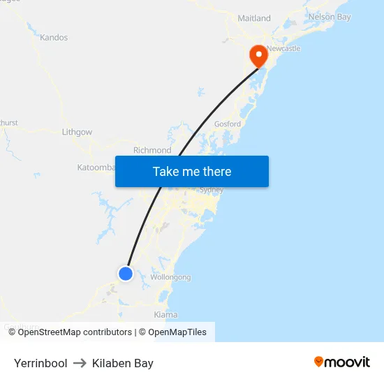 Yerrinbool to Kilaben Bay map
