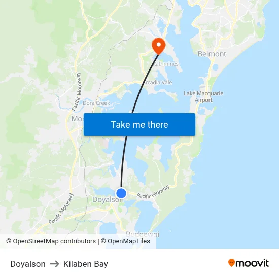 Doyalson to Kilaben Bay map
