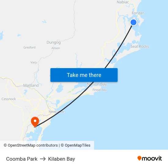 Coomba Park to Kilaben Bay map