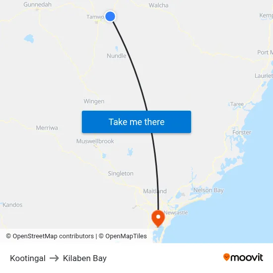 Kootingal to Kilaben Bay map