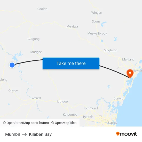Mumbil to Kilaben Bay map