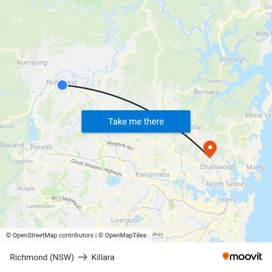 Richmond (NSW) to Killara map