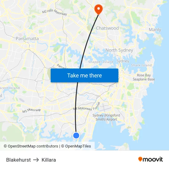 Blakehurst to Killara map