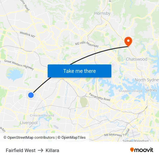 Fairfield West to Killara map