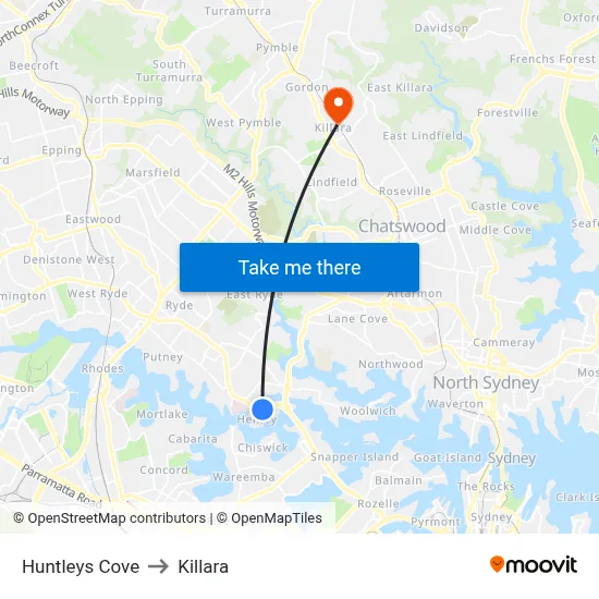 Huntleys Cove to Killara map