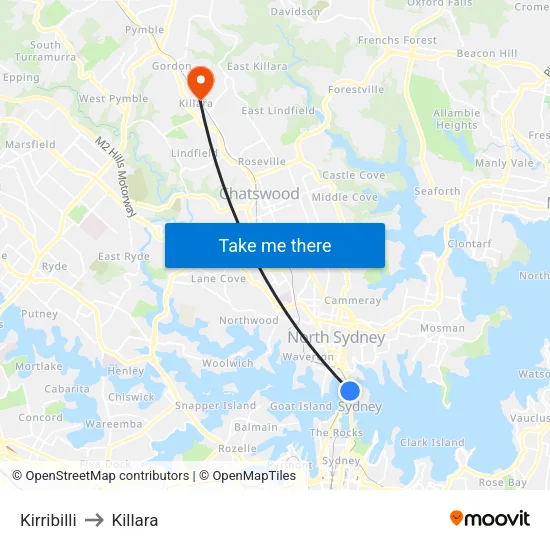 Kirribilli to Killara map