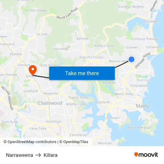 Narraweena to Killara map