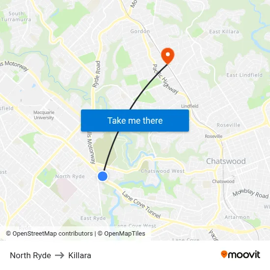 North Ryde to Killara map