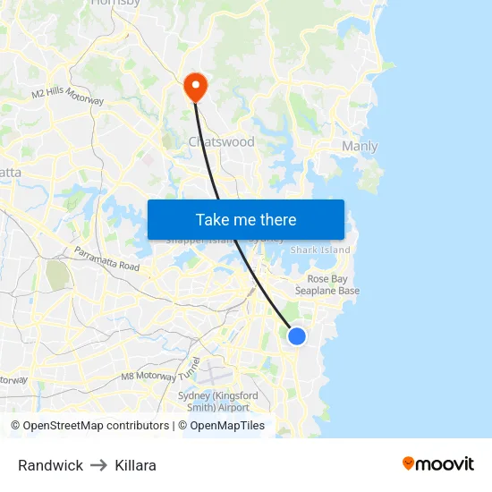 Randwick to Killara map
