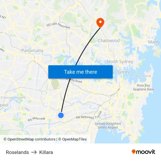 Roselands to Killara map