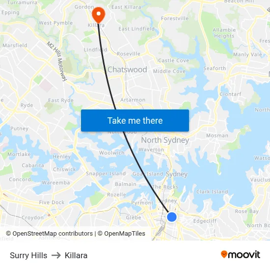 Surry Hills to Killara map