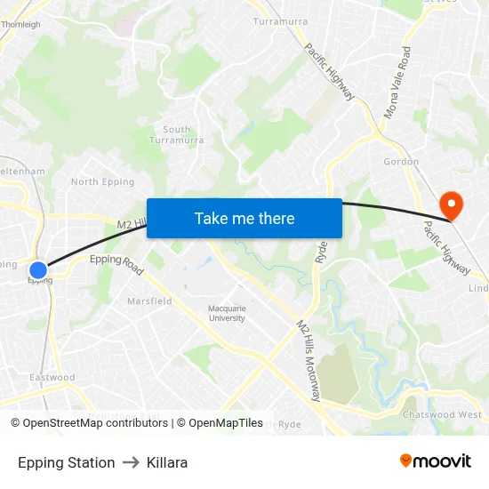 Epping Station to Killara map