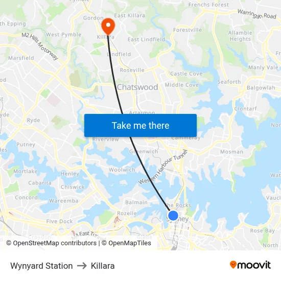 Wynyard Station to Killara map