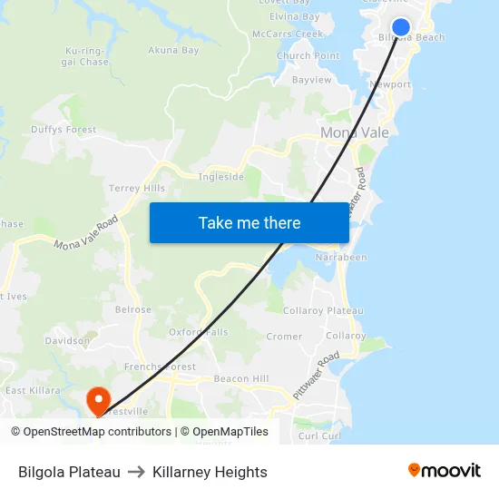 Bilgola Plateau to Killarney Heights map