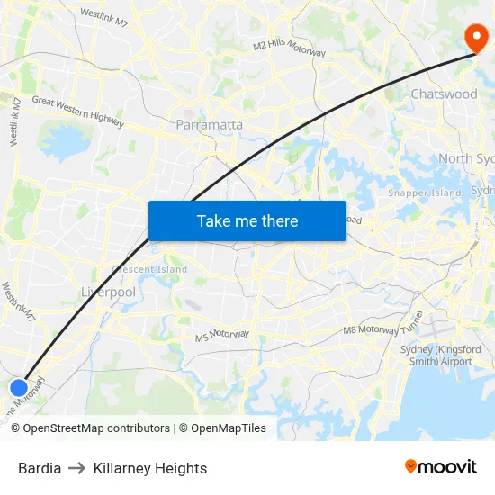 Bardia to Killarney Heights map