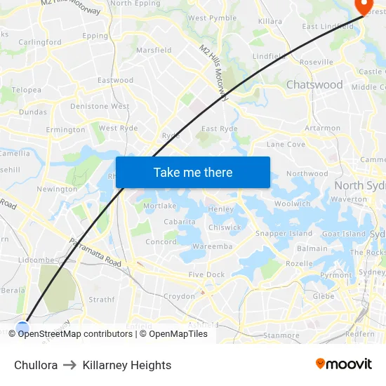Chullora to Killarney Heights map
