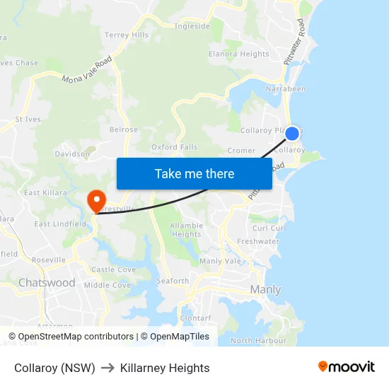 Collaroy (NSW) to Killarney Heights map