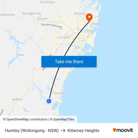 Huntley (Wollongong - NSW) to Killarney Heights map