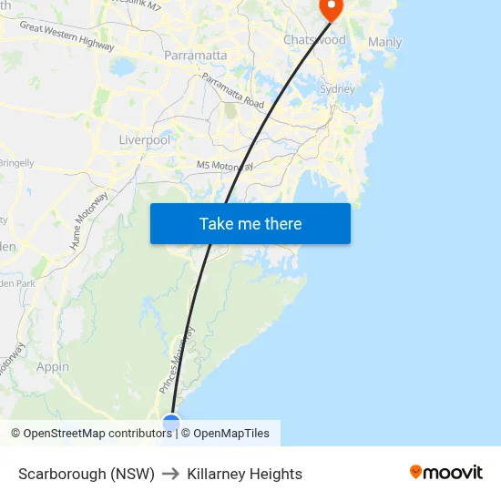 Scarborough (NSW) to Killarney Heights map