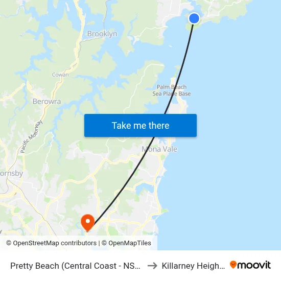 Pretty Beach (Central Coast - NSW) to Killarney Heights map