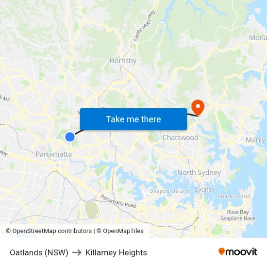 Oatlands (NSW) to Killarney Heights map