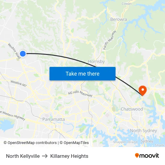 North Kellyville to Killarney Heights map