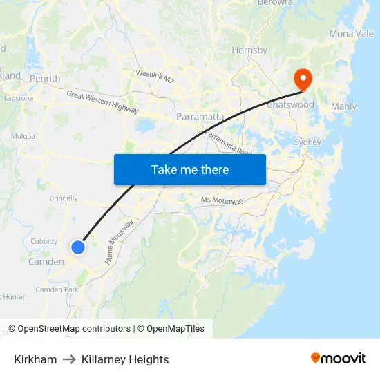 Kirkham to Killarney Heights map