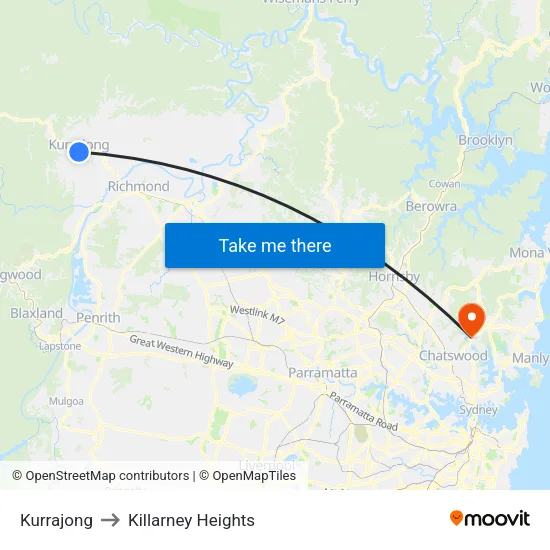 Kurrajong to Killarney Heights map