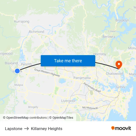 Lapstone to Killarney Heights map