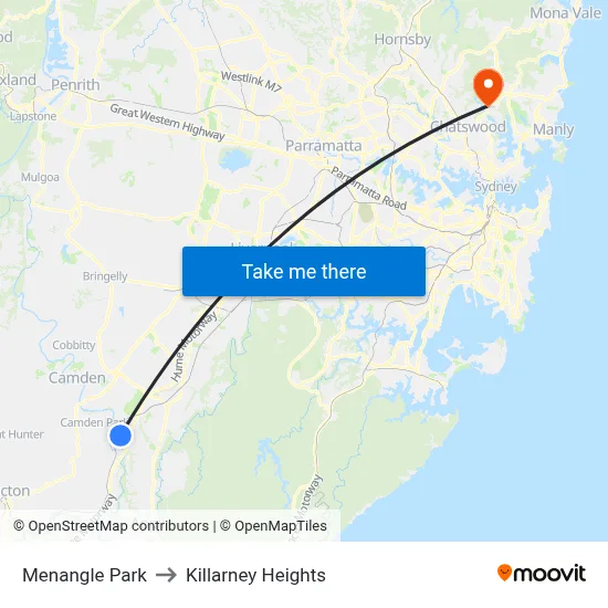 Menangle Park to Killarney Heights map