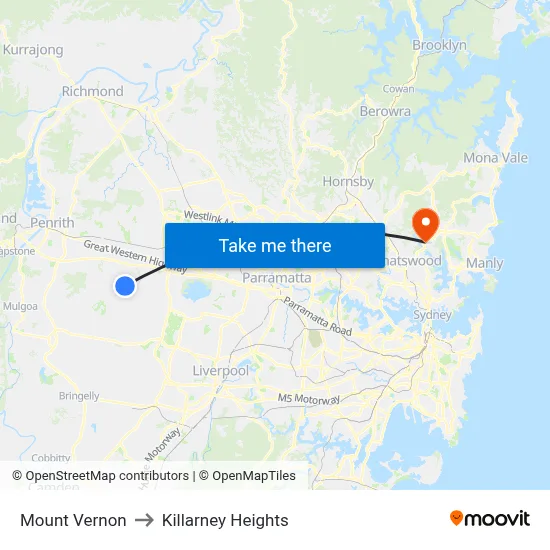 Mount Vernon to Killarney Heights map