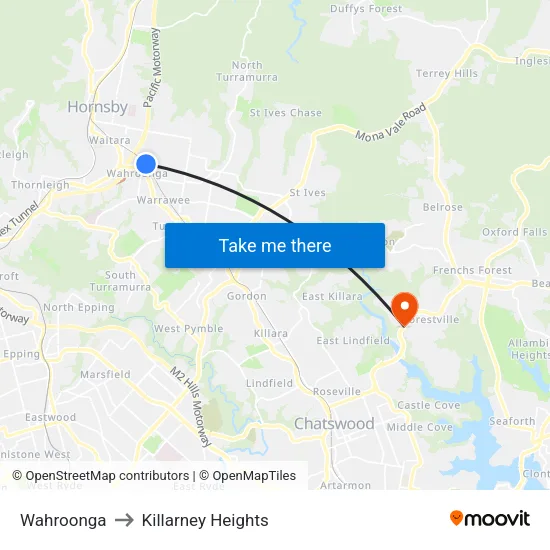 Wahroonga to Killarney Heights map