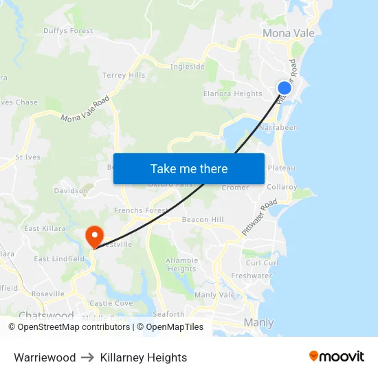 Warriewood to Killarney Heights map