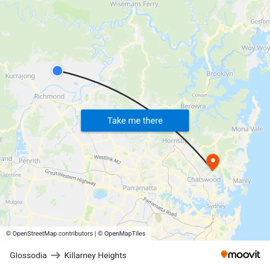 Glossodia to Killarney Heights map