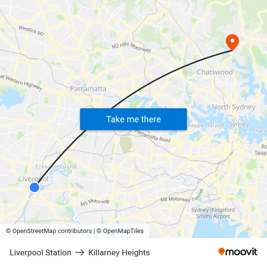 Liverpool Station to Killarney Heights map