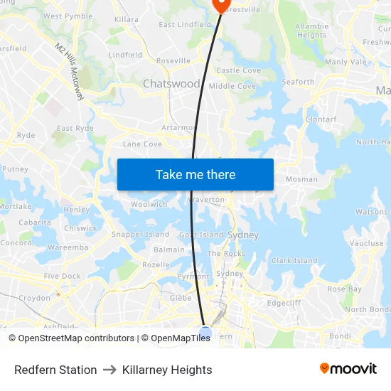 Redfern Station to Killarney Heights map