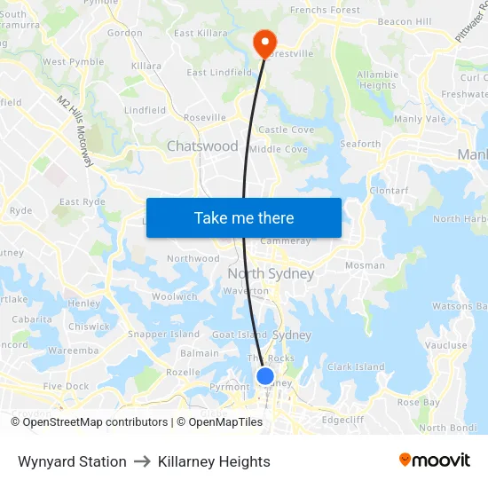 Wynyard Station to Killarney Heights map