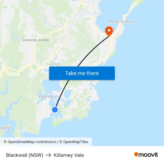 Blackwall (NSW) to Killarney Vale map