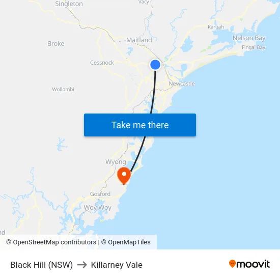 Black Hill (NSW) to Killarney Vale map