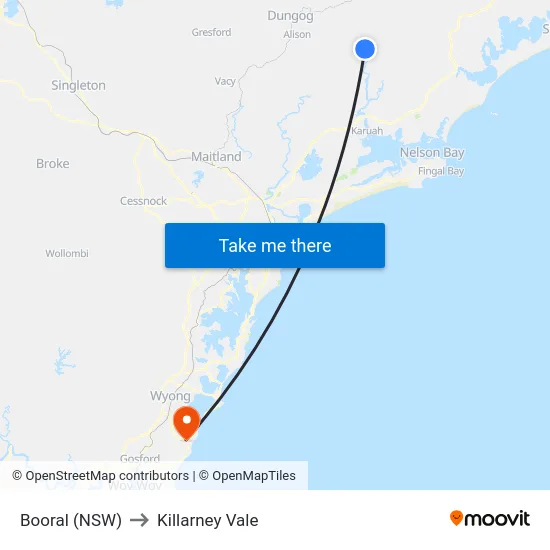 Booral (NSW) to Killarney Vale map