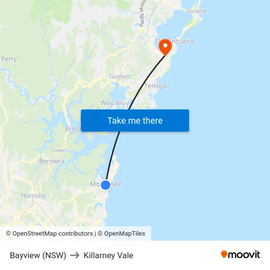Bayview (NSW) to Killarney Vale map