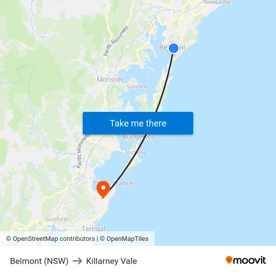 Belmont (NSW) to Killarney Vale map