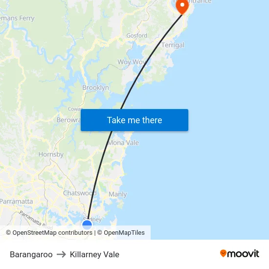 Barangaroo to Killarney Vale map