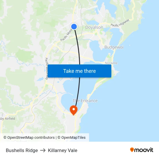 Bushells Ridge to Killarney Vale map