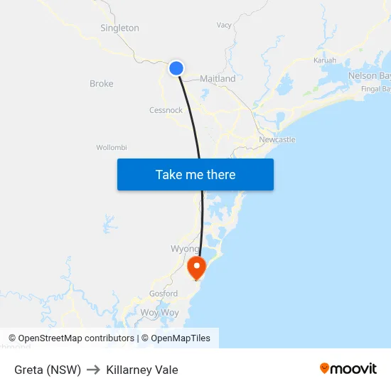 Greta (NSW) to Killarney Vale map