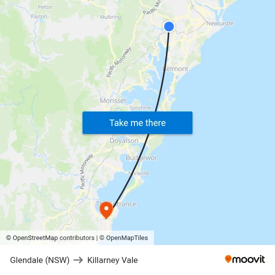 Glendale (NSW) to Killarney Vale map