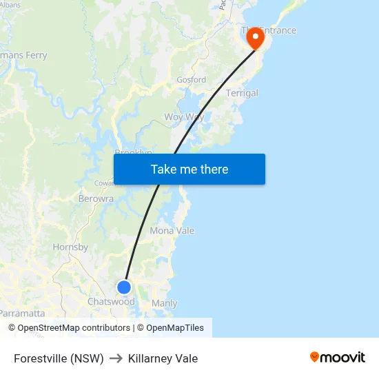 Forestville (NSW) to Killarney Vale map